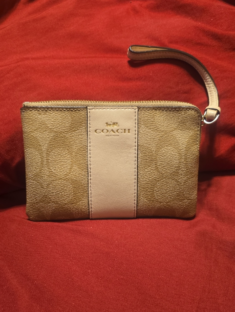 Coach Tan and Cream Signature Wristlet